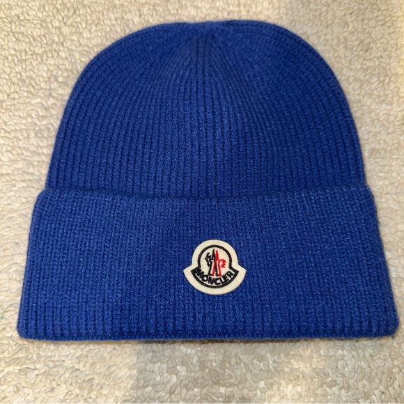 New! Moncler Cashmere Wool Knit Beanie Royal Blue - Picture 1 of 2
